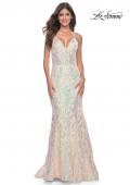 Picture of: Mermaid Print Sequin Dress with Lace Up Open Back in Champagne, Style: 31943, Detail Picture 2
