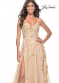 Picture of: Fabulous A-Line Gown Embellished with Sequin Beaded Applique in Champagne, Style: 32032, Detail Picture 2