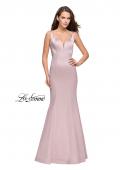 Picture of: Long Mermaid Gown with Sheer Deep V and Beading in Champagne, Style: 25454, Detail Picture 3