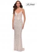 Picture of: Gorgeous Sequin Dress with V Neck and Open Back in Champagne, Style 29872, Detail Picture 3
