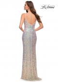 Picture of: Iridescent Long Sequin Dress with V Neckline in Champagne, Style 29936, Detail Picture 3