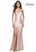 Picture of: Stretch Satin Gown with Sweetheart Top and Illusion Back in Champagne, Style: 32159, Detail Picture 3