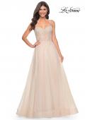 Picture of: A-Line Rhinestone and Lace Embellished Prom Dress in Nude, Style: 32271, Detail Picture 3
