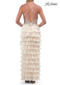 Picture of: Rhinestone Corset Ruffle Tier Gown with High Slit and Open Back in Champagne, Style: 33751, Detail Picture 3