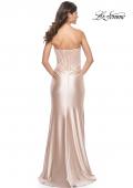 Picture of: Stretch Satin Gown with Sweetheart Top and Illusion Back in Champagne, Style: 32159, Detail Picture 4