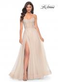 Picture of: A-Line Rhinestone and Lace Embellished Prom Dress in Nude, Style: 32271, Detail Picture 4