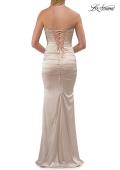 Picture of: Strapless Satin Gown with Ruching and Lace-Up Back in Champagne, Style: 33654, Detail Picture 4