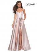 Picture of: Metallic A-line Prom Gown with Side Leg Slit in Champagne, Style: 27619, Detail Picture 5