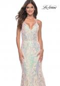 Picture of: Mermaid Print Sequin Dress with Lace Up Open Back in Champagne, Style: 31943, Detail Picture 7