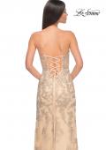 Picture of: Embroidered Lace Fitted Prom Dress with Lace Edge Slit in Champagne, Style: 32013, Detail Picture 7