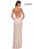 Picture of: Rhinestone Fishnet Dress with V Neck and Lace Up Back in Champagne, Style: 32203, Detail Picture 7