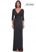 Picture of: Simple Chic Jersey Dress with Ruched Waist and V Neckline in Charcoal, Style: 31014, Detail Picture 1