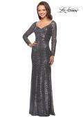 Picture of: Long Sleeve Sequined Gown with Soft V-Neckline in Charcoal, Style: 25331, Detail Picture 2