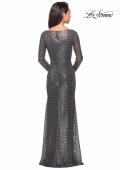 Picture of: Long Sleeve Sequined Gown with Soft V-Neckline in Charcoal, Style: 25331, Detail Picture 3