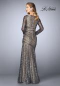 Picture of: Gathered Sequin Prom Gown With Long Sleeves in Charcoal, Style: 24919, Back Picture
