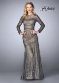 Picture of: Gathered Sequin Prom Gown With Long Sleeves in Charcoal, Style: 24919, Detail Picture 1