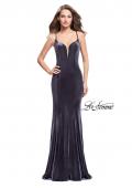 Picture of: Velvet Mermaid Style Prom Dress with Deep V Neckline in Charcoal, Style: 25174, Detail Picture 1