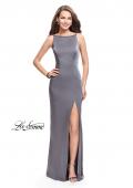 Picture of: Long Classic Form Fitting Prom Dress with Leg Slit in Charcoal, Style: 26274, Detail Picture 1