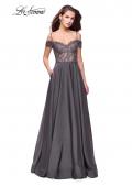 Picture of: Long A-line Prom Dress with Sheer Lace Beaded Bodice in Charcoal, Style: 25479, Detail Picture 2