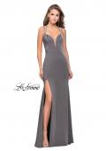 Picture of: Long Jersey Dress with Metallic Straps and Embellishments in Charcoal, Style: 25660, Detail Picture 2