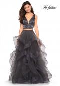 Picture of: Two Piece Metallic Tulle Dress with Rhinestone Bust in Charcoal, Style: 27445, Detail Picture 2