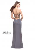 Picture of: Long Classic Form Fitting Prom Dress with Leg Slit in Charcoal, Style: 26274, Detail Picture 3