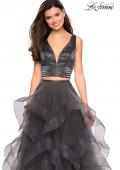 Picture of: Two Piece Metallic Tulle Dress with Rhinestone Bust in Charcoal, Style: 27445, Detail Picture 5