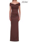 Picture of: Off-the-Shoulder Ruched Satin Evening Gown in Chocolate, Style: 33620, Detail Picture 1