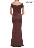 Picture of: Off-the-Shoulder Ruched Satin Evening Gown in Chocolate, Style: 33620, Detail Picture 2