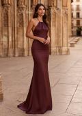 Picture of: Halter Satin Fitted Gown with Open Back in Chocolate, Style: 33732, Main Picture