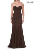 Picture of: Strapless Ruched Mesh Mermaid Evening Gown in Chocolate, Style: 33588, Detail Picture 8
