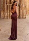 Picture of: Halter Satin Fitted Gown with Open Back in Chocolate, Style: 33732, Back Picture