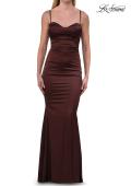 Picture of: Ruched Satin Gown with Sweetheart Neckline and Lace-Up Back in Chocolate, Style: 33764, Detail Picture 21