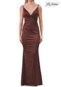 Picture of: Satin Fitted Gown with Gathered Bodice and Spaghetti Straps in Chocolate, Style: 33421, Detail Picture 32