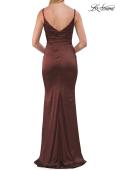 Picture of: Satin Fitted Gown with Gathered Bodice and Spaghetti Straps in Chocolate, Style: 33421, Detail Picture 33