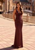 Picture of: Satin Fitted Gown with Strappy Open Back in Chocolate, Style: 33611, Detail Picture 2
