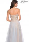 Picture of: Strapless Tulle Gown with Metallic Floral Appliques in Cloud Blue/Gold, Style: 27795, Back Picture