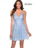 Picture of: Short Lace Homecoming Dress with Rhinestones in Cloud Blue, Style: 29389, Main Picture