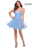 Picture of: Short Fit and Flare Tulle Dress with Open Back in Cloud Blue, Detail Picture 1