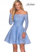 Picture of: Short Lace Dress with Off The Shoulder Long Sleeves in Cloud Blue, Style: 28175, Detail Picture 3