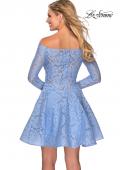 Picture of: Short Lace Dress with Off The Shoulder Long Sleeves in Cloud Blue, Style: 28175, Detail Picture 4