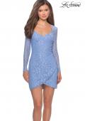 Picture of: Long Sleeve Lace Short Dress with Sheer Back Detail in Cloud Blue, Style: 28232, Detail Picture 4