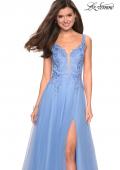 Picture of: Long Tulle Prom Dress with Embellished Bodice and Slit in Cloud Blue, Style: 27646, Main Picture
