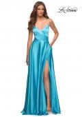 Picture of: Bright Satin Gown with Criss-Cross Ruched Top in Blue, Style: 30662, Main Picture