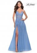 Picture of: A-Line Tulle Prom Dress with Lace Applique Sheer Bodice in Cloud Blue, Style: 31284, Main Picture