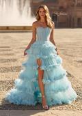 Picture of: Tiered Ruffle Gown with Strapless Corset Bodice and Rhinestones in Cloud Blue, Style: 33812, Main Picture