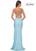 Picture of: Fitted Jersey Prom Dress with Rhinestone Beaded Illusion Bodice in Cloud Blue, Style: 32054, Detail Picture 8