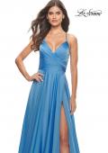 Picture of: Chiffon Prom Dress with Ruched Bodice and Slit in Cloud Blue, Style: 30840, Detail Picture 9