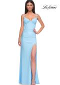 Picture of: Prom Dress with Corset Top and Sheer Illusion Back in Cloud Blue, Style 32962, Detail Picture 9