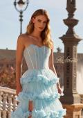 Picture of: Tiered Ruffle Gown with Strapless Corset Bodice and Rhinestones in Cloud Blue, Style: 33812, Detail Picture 9